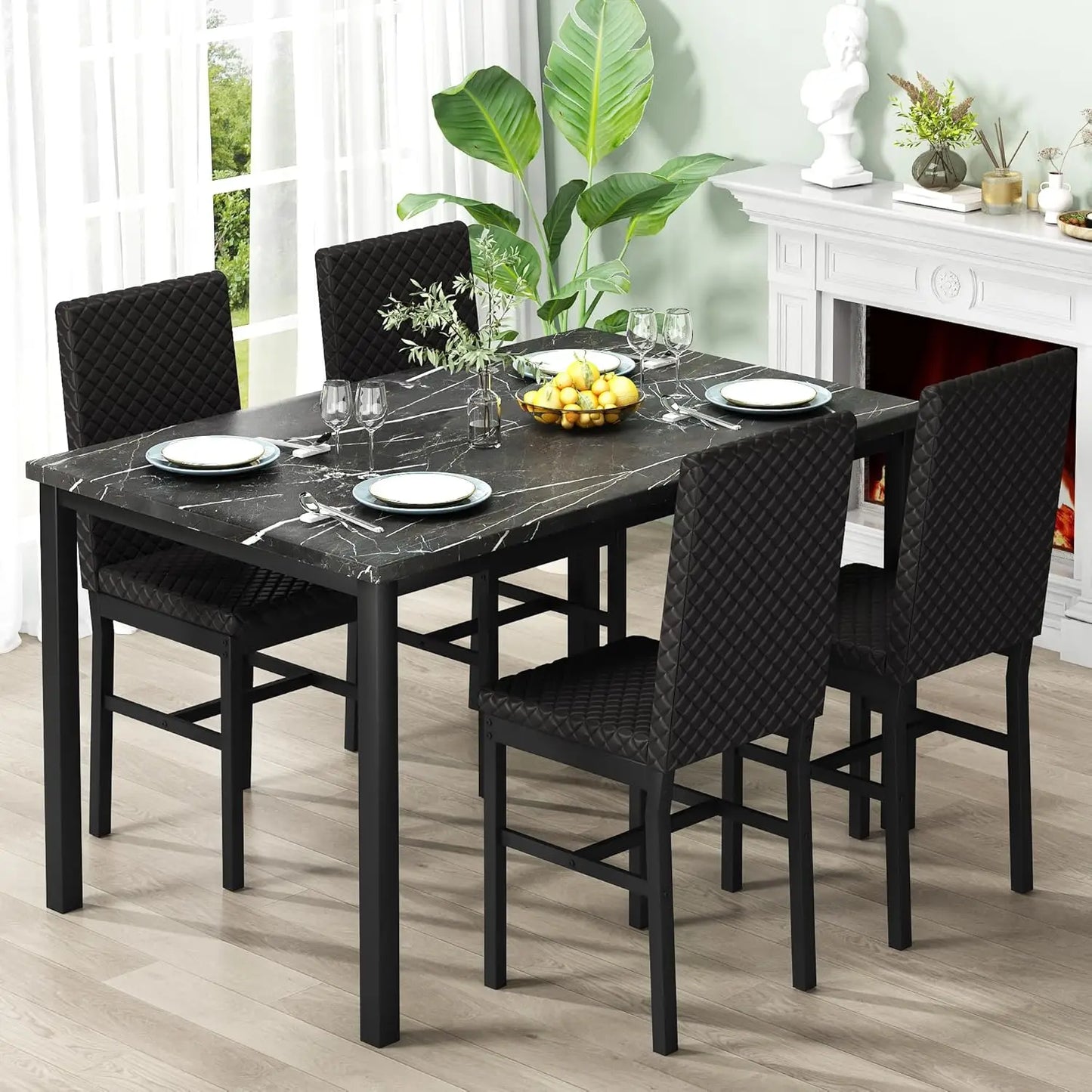 Dining Table Set for 4,Kitchen Table and Chairs Set of 4,Upholstered Velvet Chairs,Dining Room Table Set for Kitchen Dining Room
