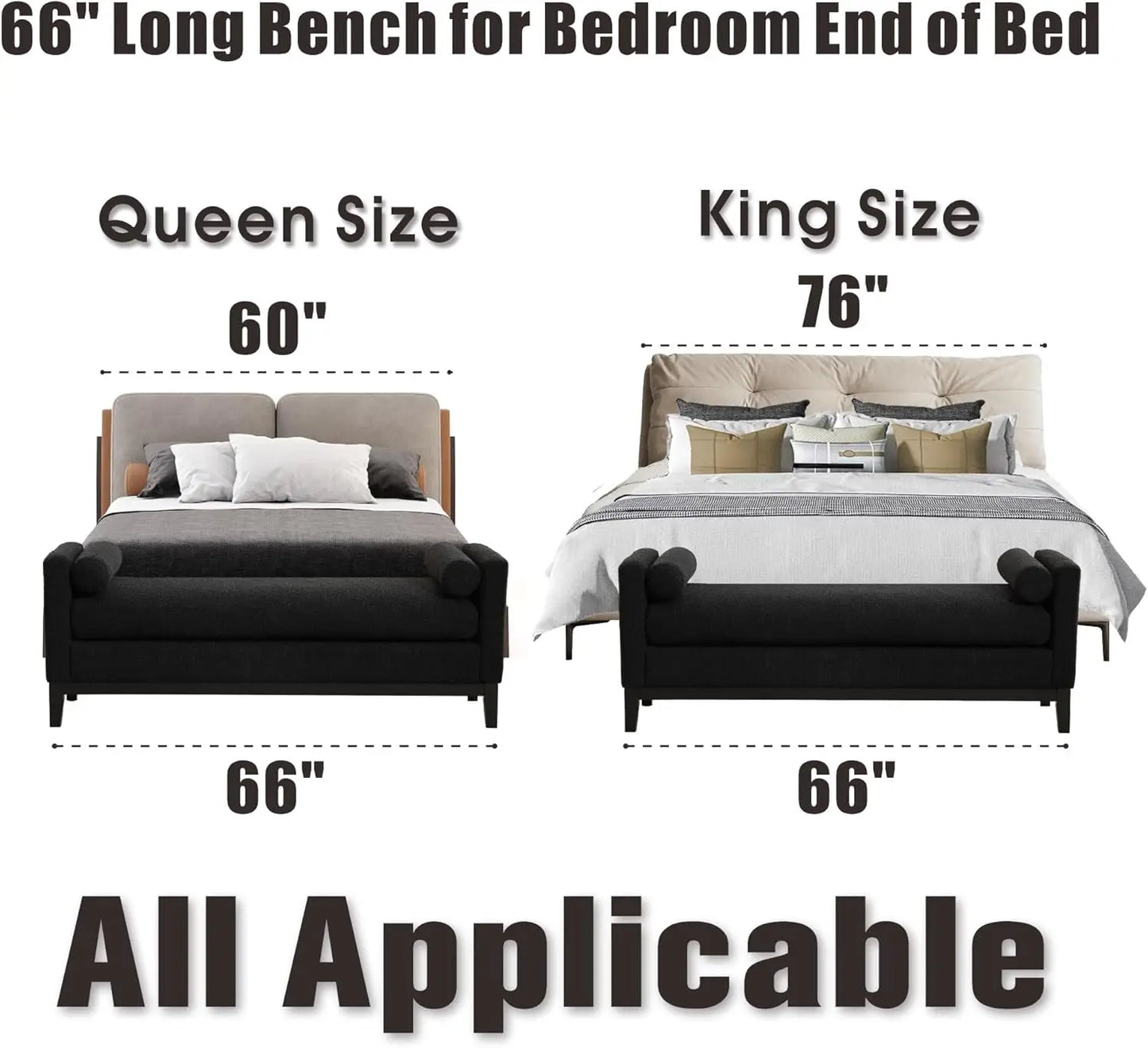 Upholstered 66.3" End of Bed Bench Long King Size Leather Ottoman Bench,Black