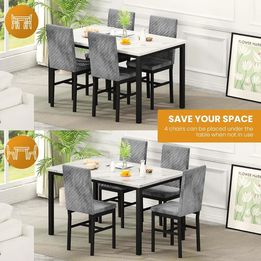Dining Table Set for 4,Kitchen Table and Chairs Set of 4,Upholstered Velvet Chairs,Dining Room Table Set for Kitchen Dining Room
