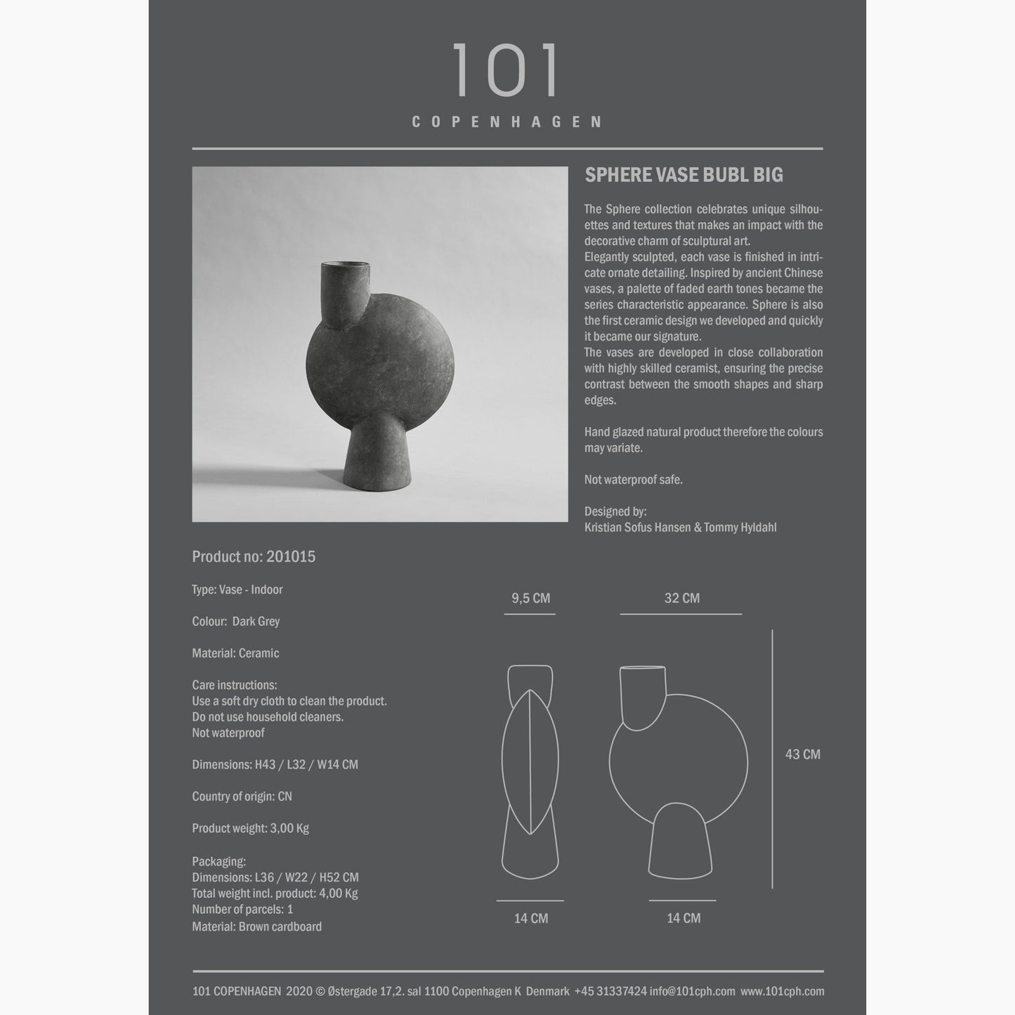 Sphere Vase Bubl Big: Stylish Decorative Vase in Sphere Sand and Dark Grey for Modern Interiors