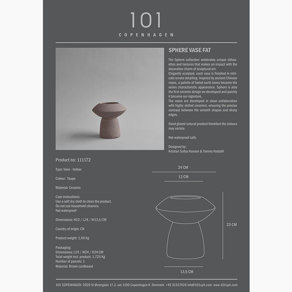 Sphere Vase - Fat Taupe, Handcrafted Ceramic Decorative Vase with Ornate Detailing