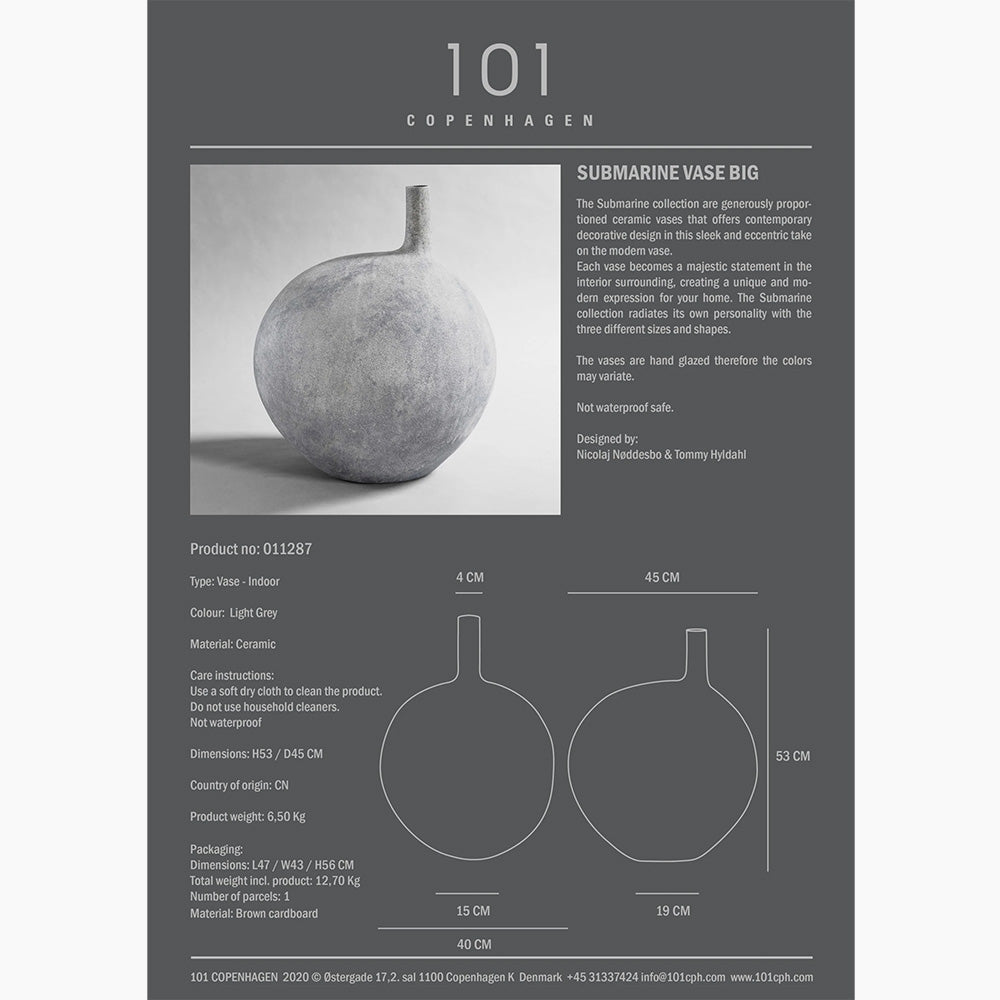Submarine Vase - Big Light Grey: Contemporary Decorative Design for Modern Homes