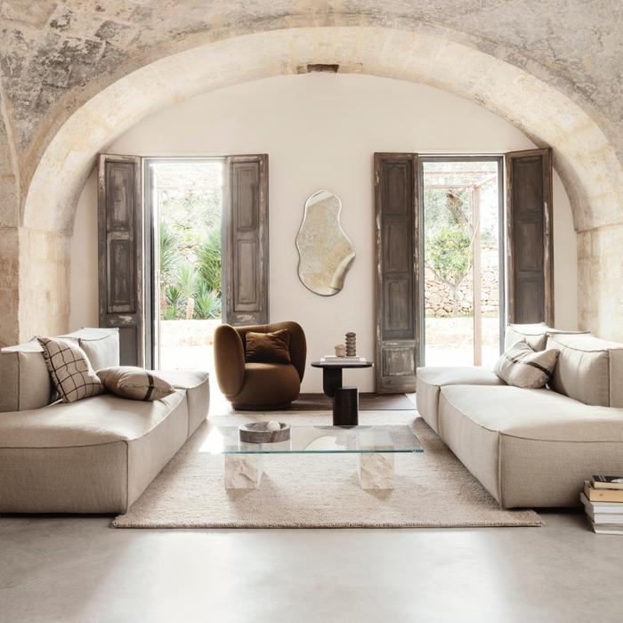 Mineral Coffee Marble Base Table – Elegant Fusion of Stone and Glass for Modern Living Spaces