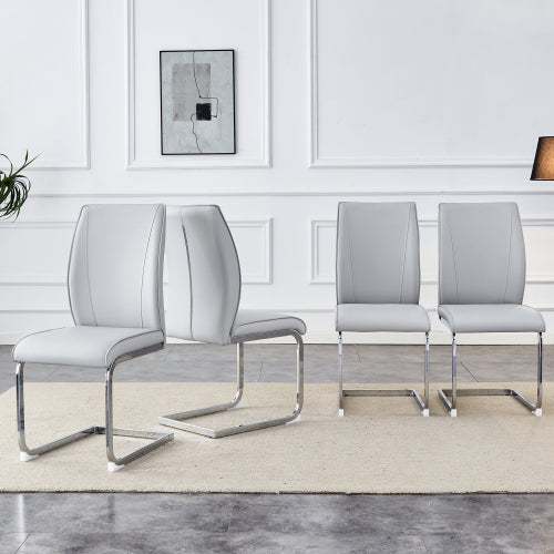 Luxury Simple Arch Chair - Set of 4 Dark Gray PU Material High Resilience Dining Chair with Arched Metal Silver Leg.Crazy Horse Texture PU Dining Chairs.