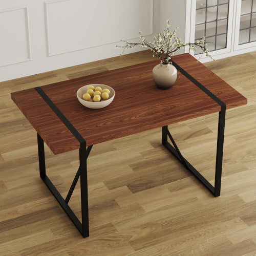 Rustic Industrial Rectangular Wood Dining Table For 4-6 Person, With 1.5" Thick Engineered Wood color Tabletop and Black Metal Legs,Desk For Kitchen Dining Living Room, 55.1" x 31.4"x 29.9"1529W115172