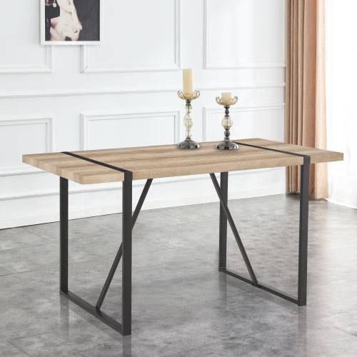 Rustic Industrial Rectangular Wood Dining Table For 4-6 Person, With 1.5" Thick Engineered Wood color Tabletop and Black Metal Legs,Desk For Kitchen Dining Living Room, 55.1" x 31.4"x 29.9"1529W115172