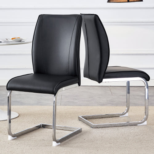 Luxury Simple Arch Chair - Set of 4 Dark Gray PU Material High Resilience Dining Chair with Arched Metal Silver Leg.Crazy Horse Texture PU Dining Chairs.