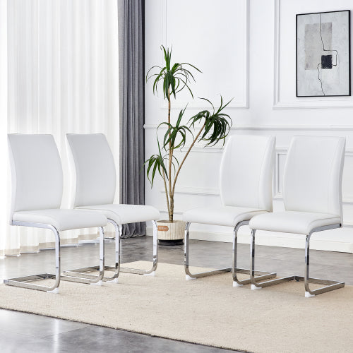 Luxury Simple Arch Chair - Set of 4 Dark Gray PU Material High Resilience Dining Chair with Arched Metal Silver Leg.Crazy Horse Texture PU Dining Chairs.