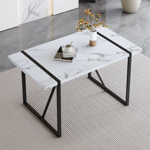Rustic Industrial Rectangular Wood Dining Table For 4-6 Person, With 1.5" Thick Engineered Wood color Tabletop and Black Metal Legs,Desk For Kitchen Dining Living Room, 55.1" x 31.4"x 29.9"1529W115172