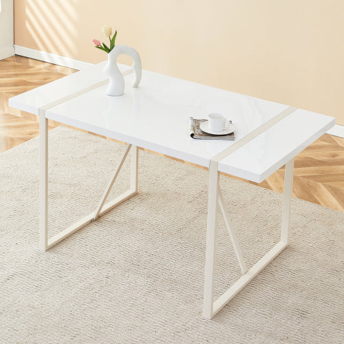 Rustic Industrial Rectangular Wood Dining Table For 4-6 Person, With 1.5" Thick Engineered Wood color Tabletop and Black Metal Legs,Desk For Kitchen Dining Living Room, 55.1" x 31.4"x 29.9"1529W115172