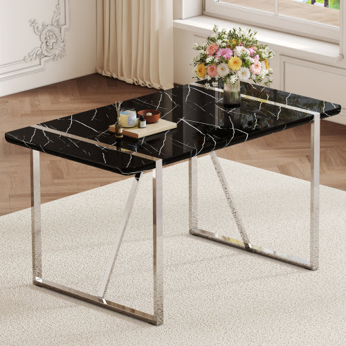 Rustic Industrial Rectangular Wood Dining Table For 4-6 Person, With 1.5" Thick Engineered Wood color Tabletop and Black Metal Legs,Desk For Kitchen Dining Living Room, 55.1" x 31.4"x 29.9"1529W115172