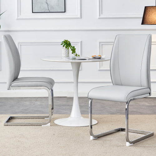 Luxury Simple Arch Chair - Set of 4 Dark Gray PU Material High Resilience Dining Chair with Arched Metal Silver Leg.Crazy Horse Texture PU Dining Chairs.