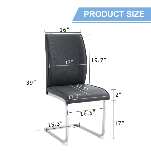 Luxury Simple Arch Chair - Set of 4 Dark Gray PU Material High Resilience Dining Chair with Arched Metal Silver Leg.Crazy Horse Texture PU Dining Chairs.