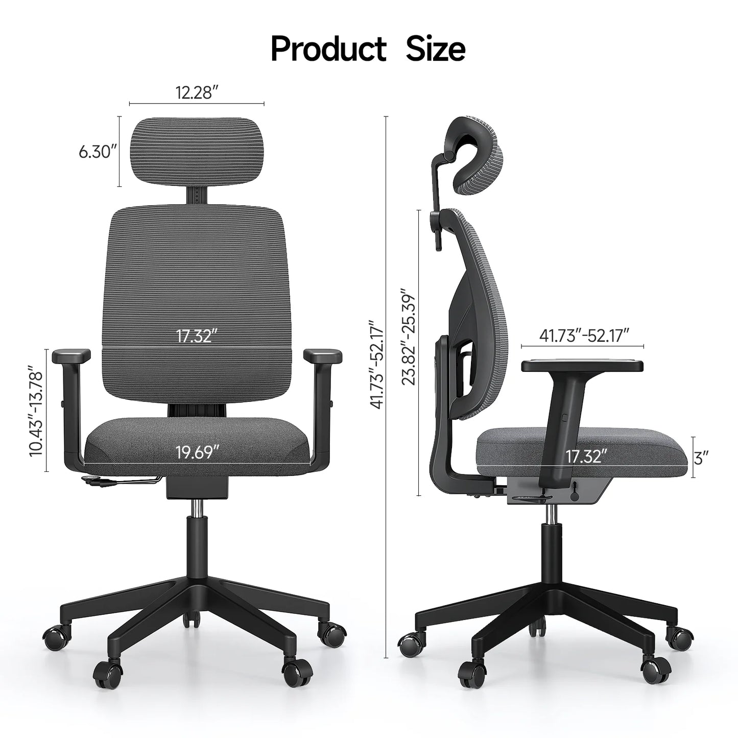 Ergonomic office chair, adjustable backrest, tilt locking function, lumbar support, armrests, 2D headrest
