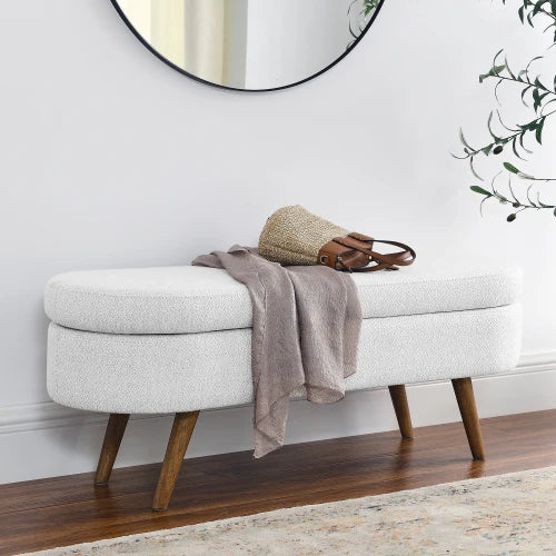 Oval Storage Ottoman Bench with Rubber Wood Legs, Stylish and Functional for Seating and Storage, Dimensions: 16"x16"x43.5"