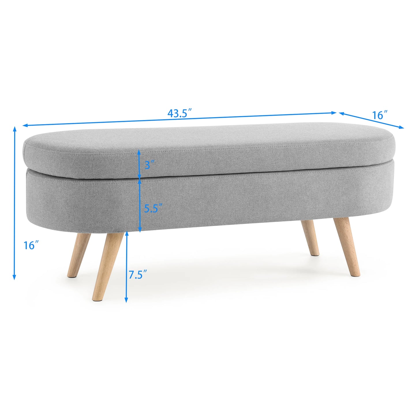 Oval Storage Ottoman Bench with Rubber Wood Legs, Stylish and Functional for Seating and Storage, Dimensions: 16"x16"x43.5"