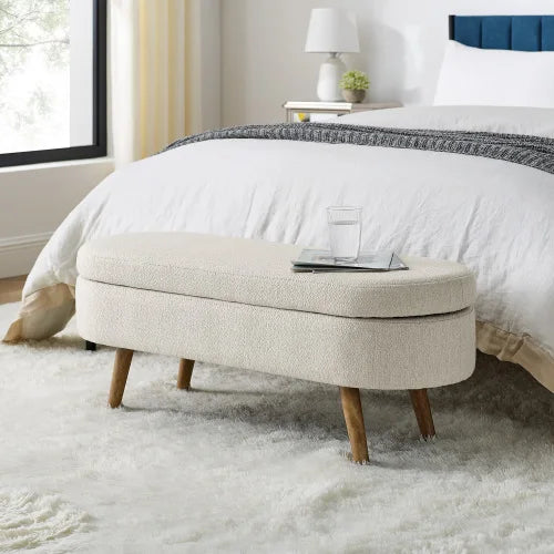 Oval Storage Ottoman Bench with Rubber Wood Legs, Stylish and Functional for Seating and Storage, Dimensions: 16"x16"x43.5"