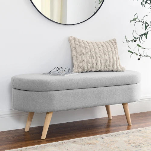 Oval Storage Ottoman Bench with Rubber Wood Legs, Stylish and Functional for Seating and Storage, Dimensions: 16"x16"x43.5"