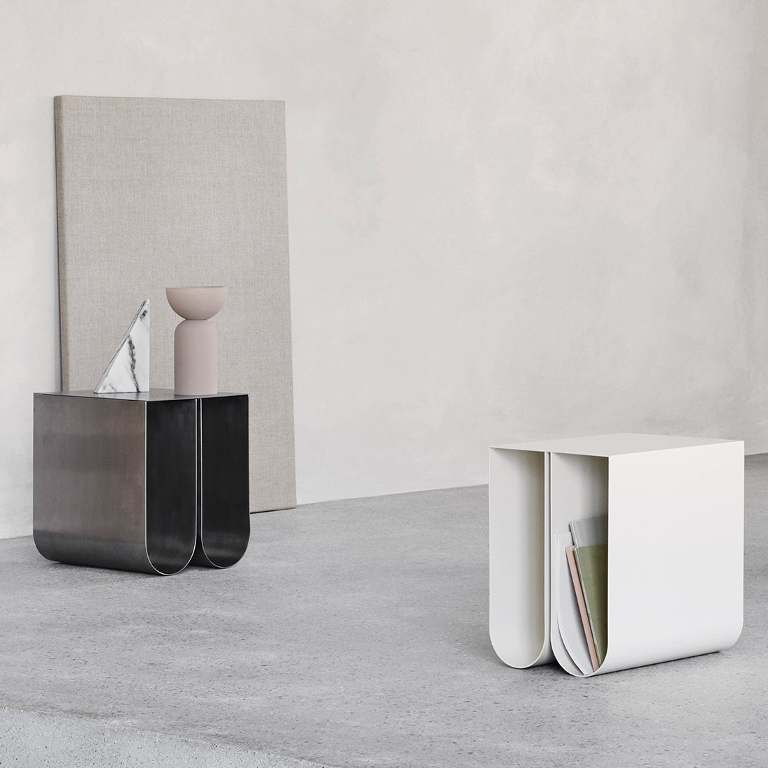 Curved Side Table by Kristina Dam Studio – Sculptural Minimalist Design with Practical Storage