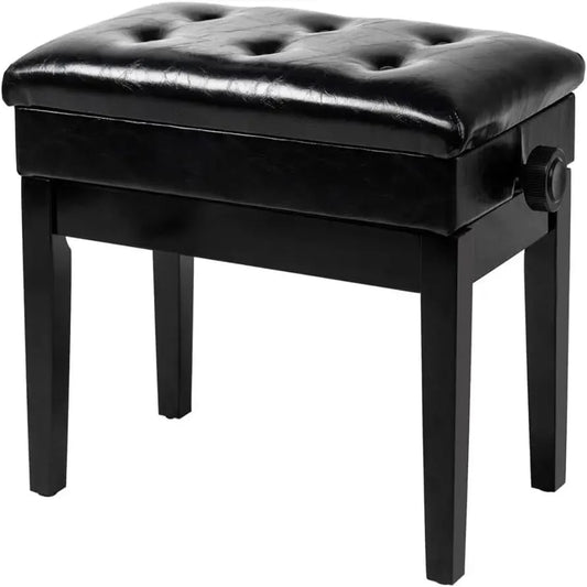 Comfort corner Adjustable Black Piano Bench with Storage Faux Leather Wooden Piano Stool with Padded Cushion
