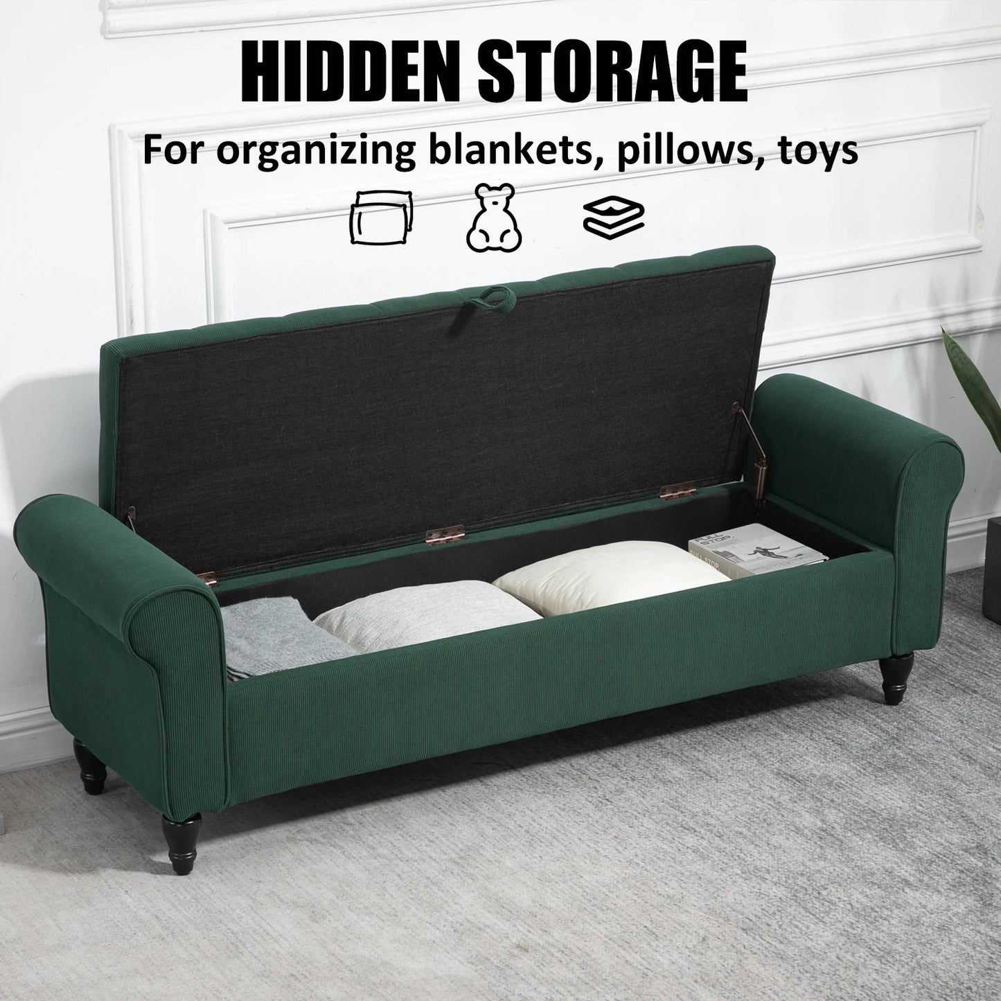 63’’ Storage Ottoman, Upholstered Tufted End of Bed Storage Bench, Ottoman with Storage for Living Room, Bedroom