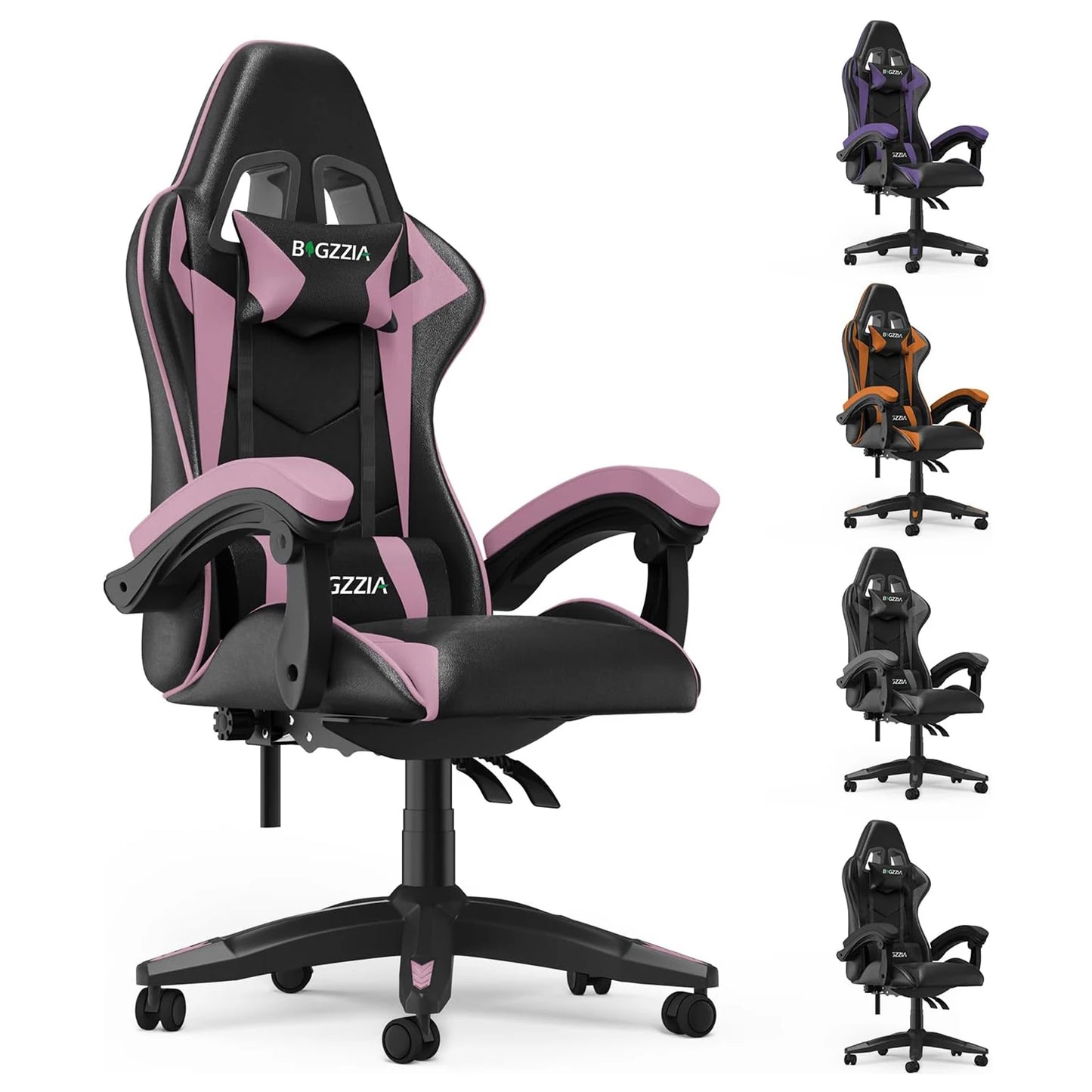 Bigzzia Gaming Chair Office Chair Ergonomic PU Leather Computer Desk Chair with Headrest Lumbar Support Game Chairs Racing Chair