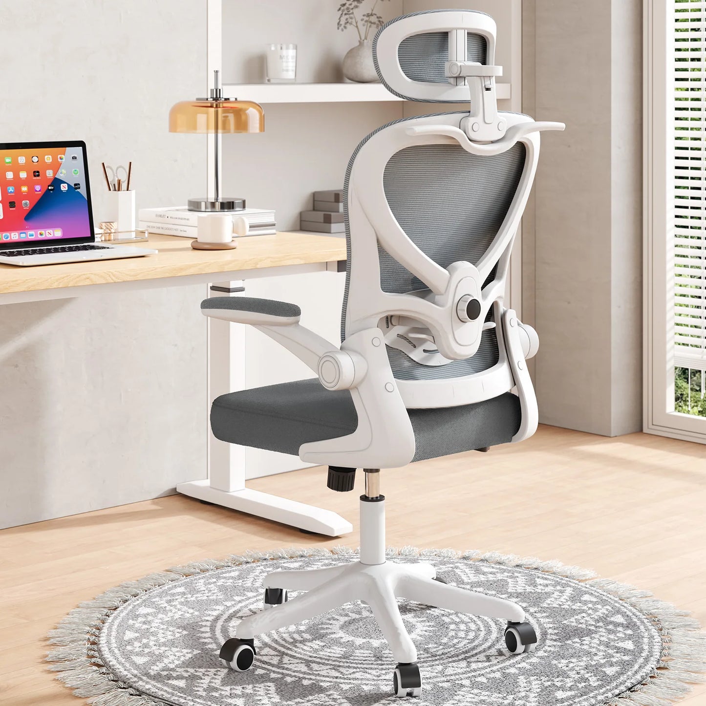 Ergonomic Mesh Office Chair, Gaming Racing Computer Adjustable with 3D Headrest Flip-Up Arms High Back Coat Hanger Tilt Function