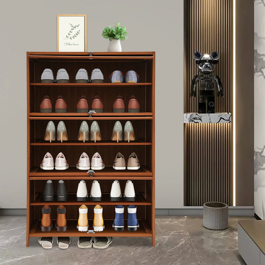 Free Standing Shoe Cabinet Strong Bearing Capacity Wear Resistant Shoe Cabinet with Flip Doors Raised Bottom for Porch