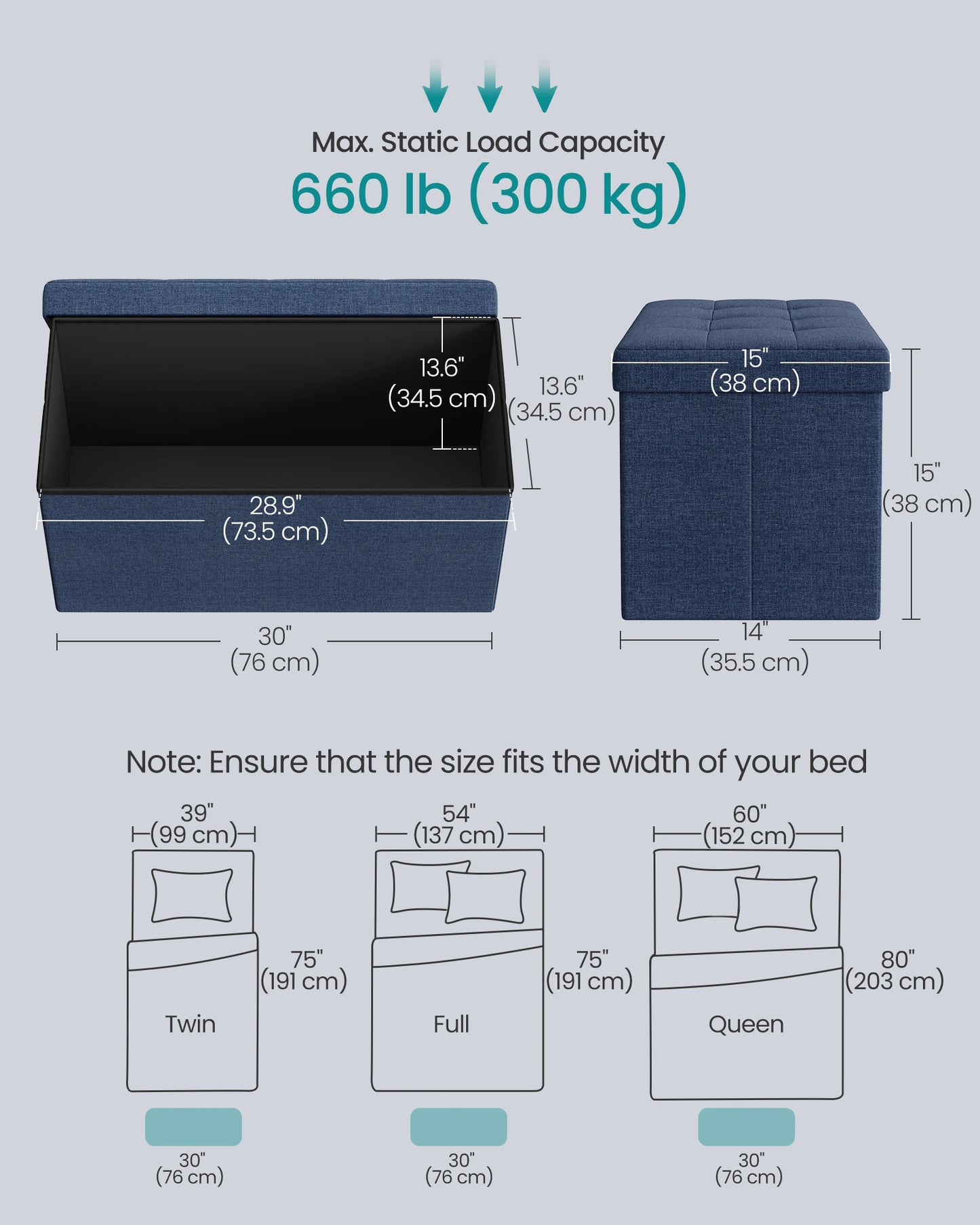 SONGMICS 30 Inches Folding Storage Ottoman Bench, Storage Chest, Foot Rest Stool