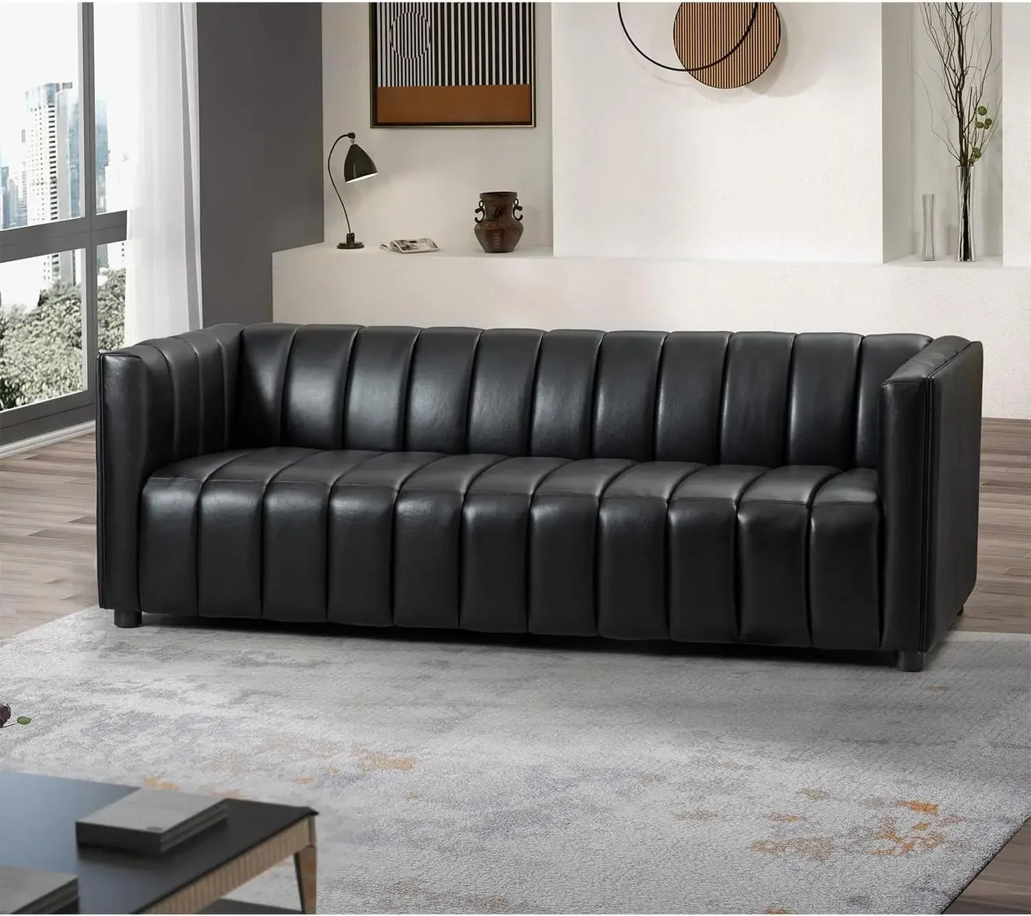 83" Genuine Leather Sofa, Sofa Leather for Living Room,3 Seater Sofas Couch Top Layer Leather Large Sofas Furniture with Channel