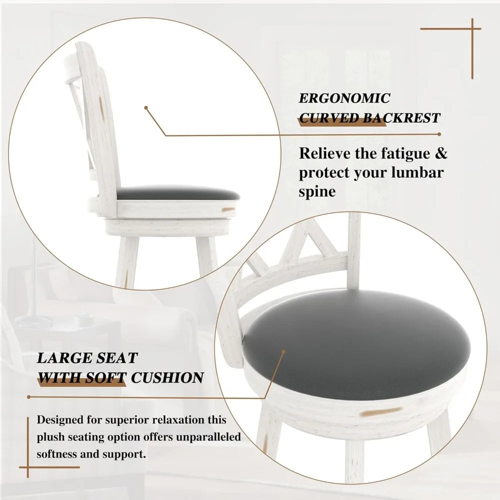 24" Counter Height Swivel Bar Stools - High Back Swivel Counter Stools with Upholstered Seat & Solid Wood Footrest