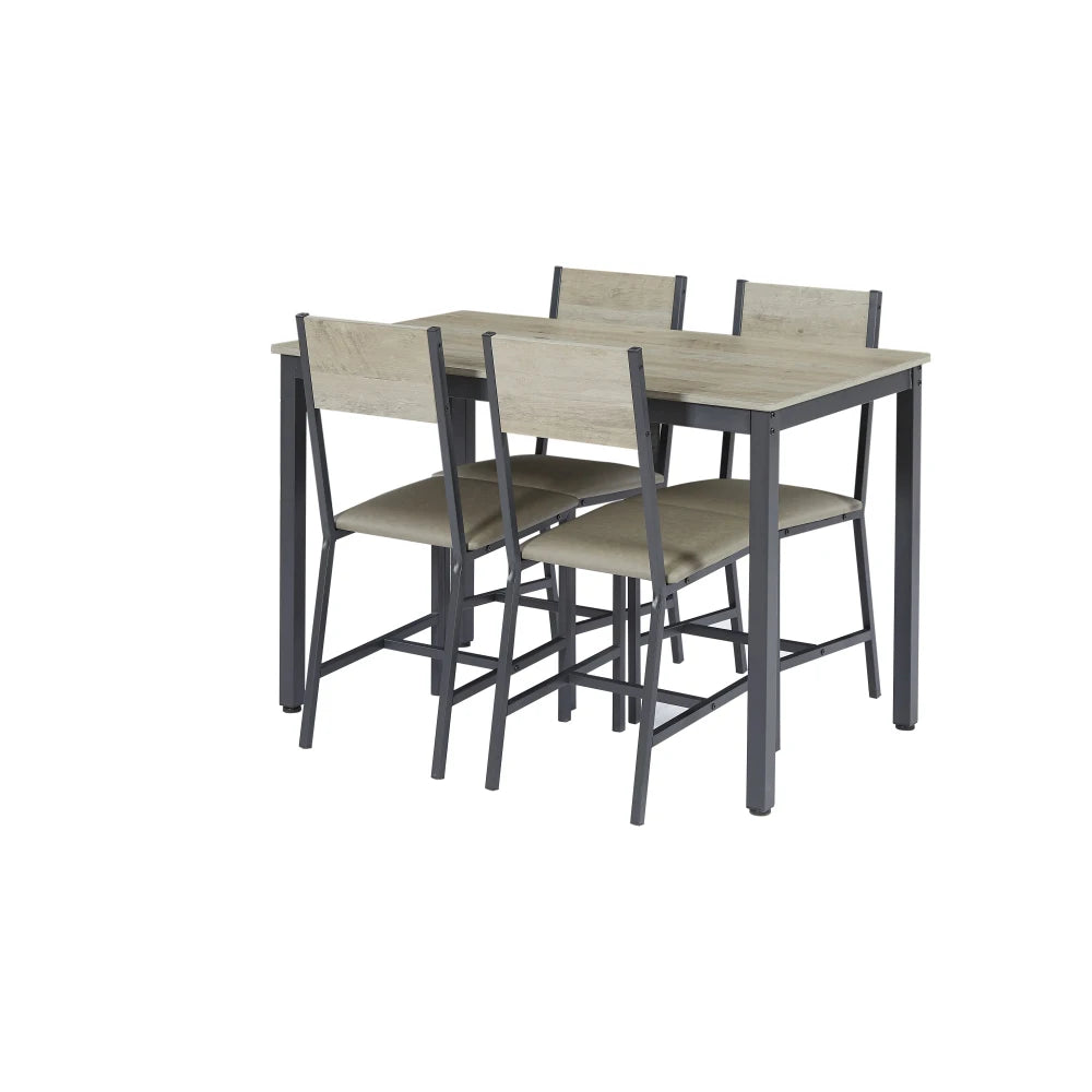 Dining Set for 5 Kitchen Table with 4 Upholstered Chairs, Grey, 47.2'' L x 27.6'' W x 29.7'' H.