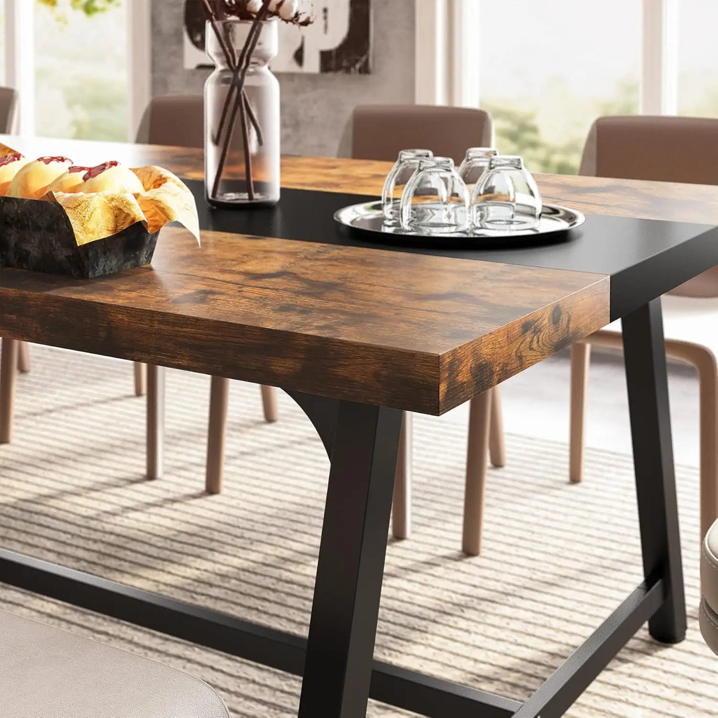 Dining Table for 8 People 70.87-inch Rectangular Wood Kitchen Table with Strong Metal Frame, Industrial Large Long Dining Room