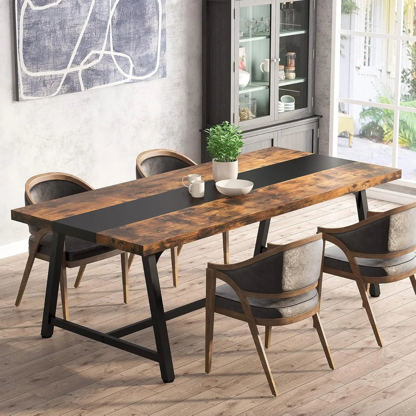 Dining Table for 8 People 70.87-inch Rectangular Wood Kitchen Table with Strong Metal Frame, Industrial Large Long Dining Room