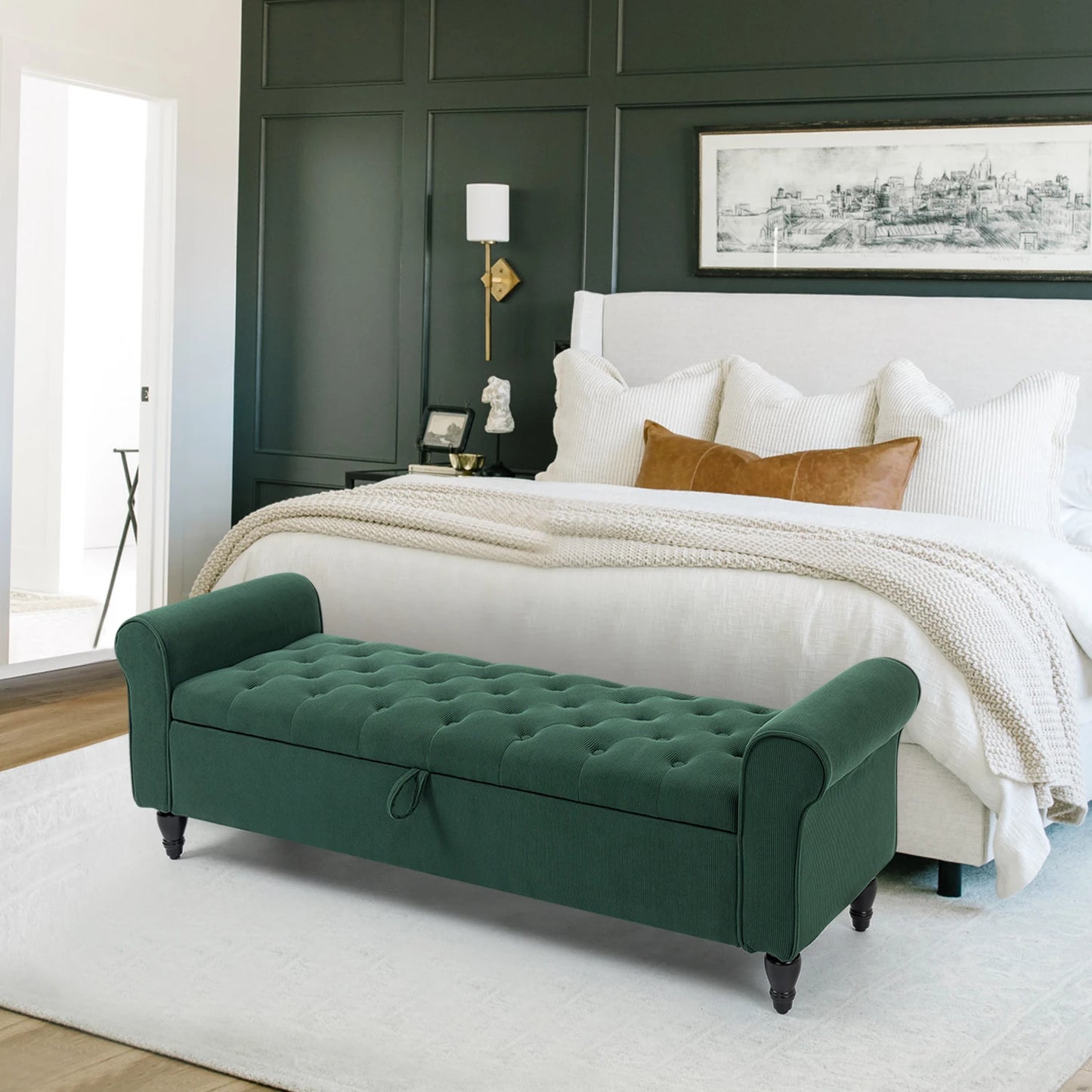 63’’ Storage Ottoman, Upholstered Tufted End of Bed Storage Bench, Ottoman with Storage for Living Room, Bedroom