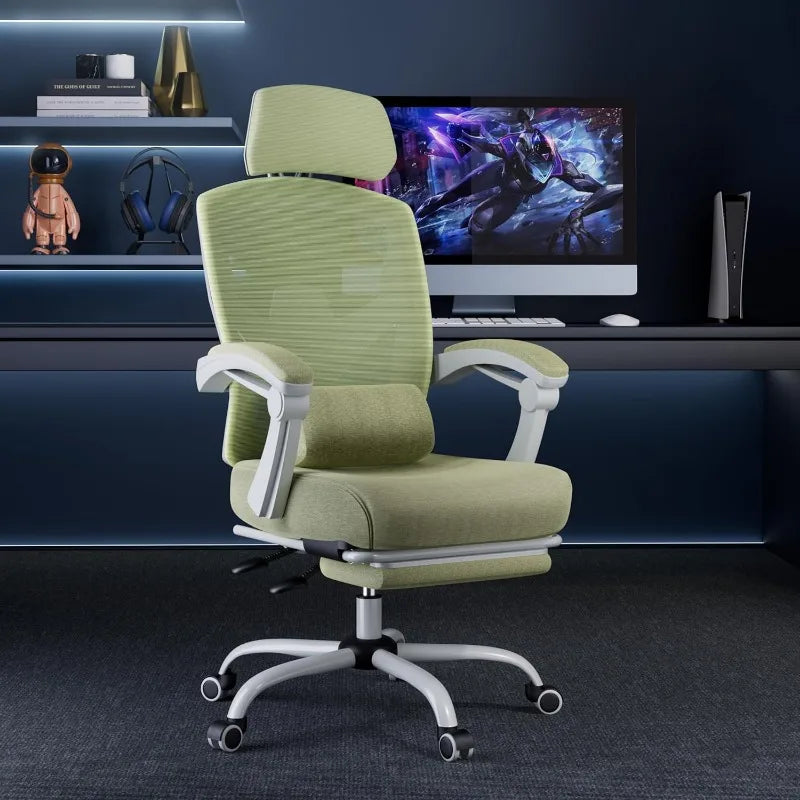 Home Office Desk Chair with Footrest, High-Back Mesh Rolling Swivel Reclining Chairs with Wheels, Comfortable Headrest