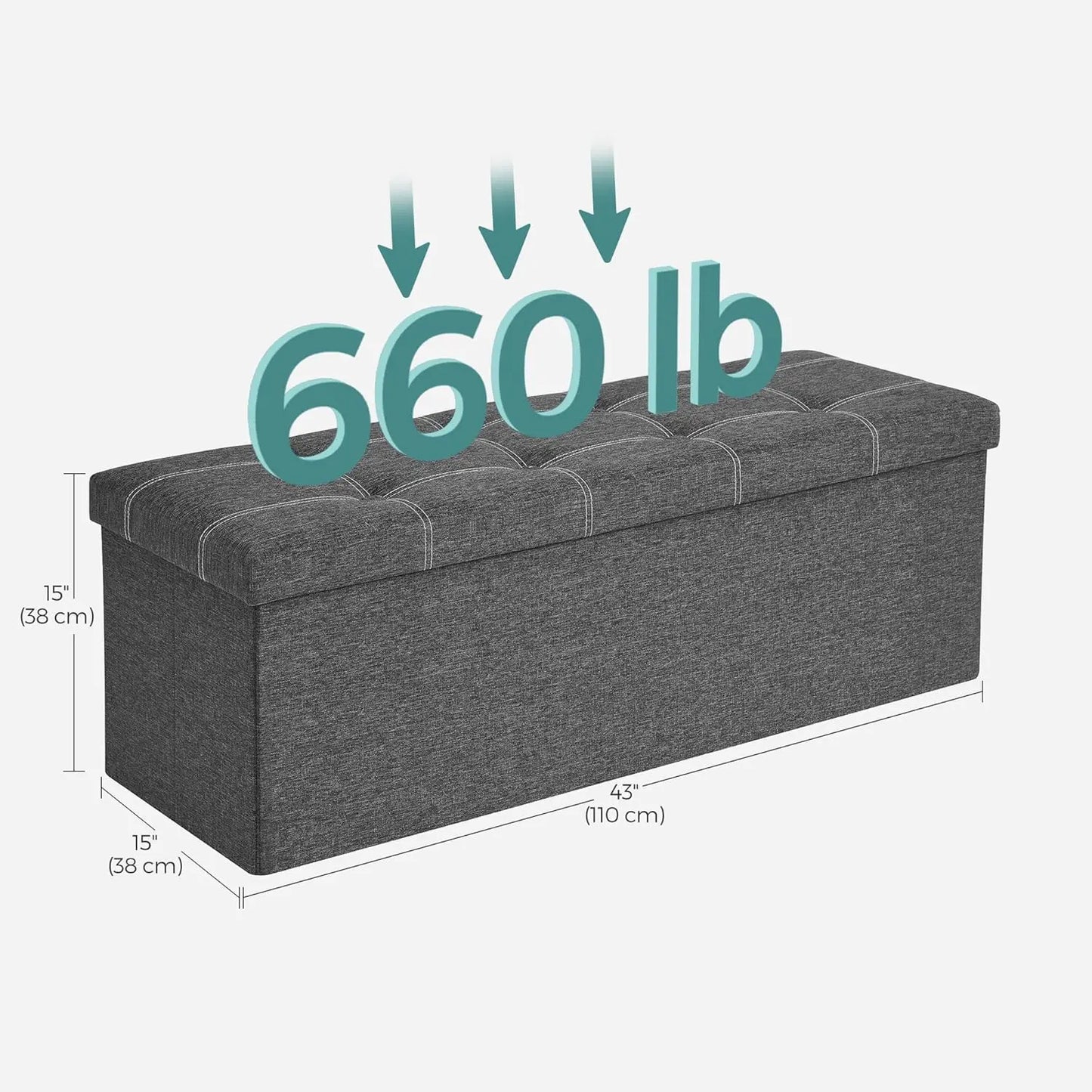 Ottoman Storage Bench, 35 Gal. Folding Chest with Breathable Linen-Look Fabric, Holds 660 lb, for Entryway, Living Room, Bedroom