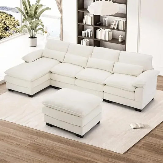 114" U Shape Sectional Sofa Cloud Couch for Living Room,Upholstery Modular Sofa,4 Seat L-Shaped Sleeper Sofa with Chaise Lounge