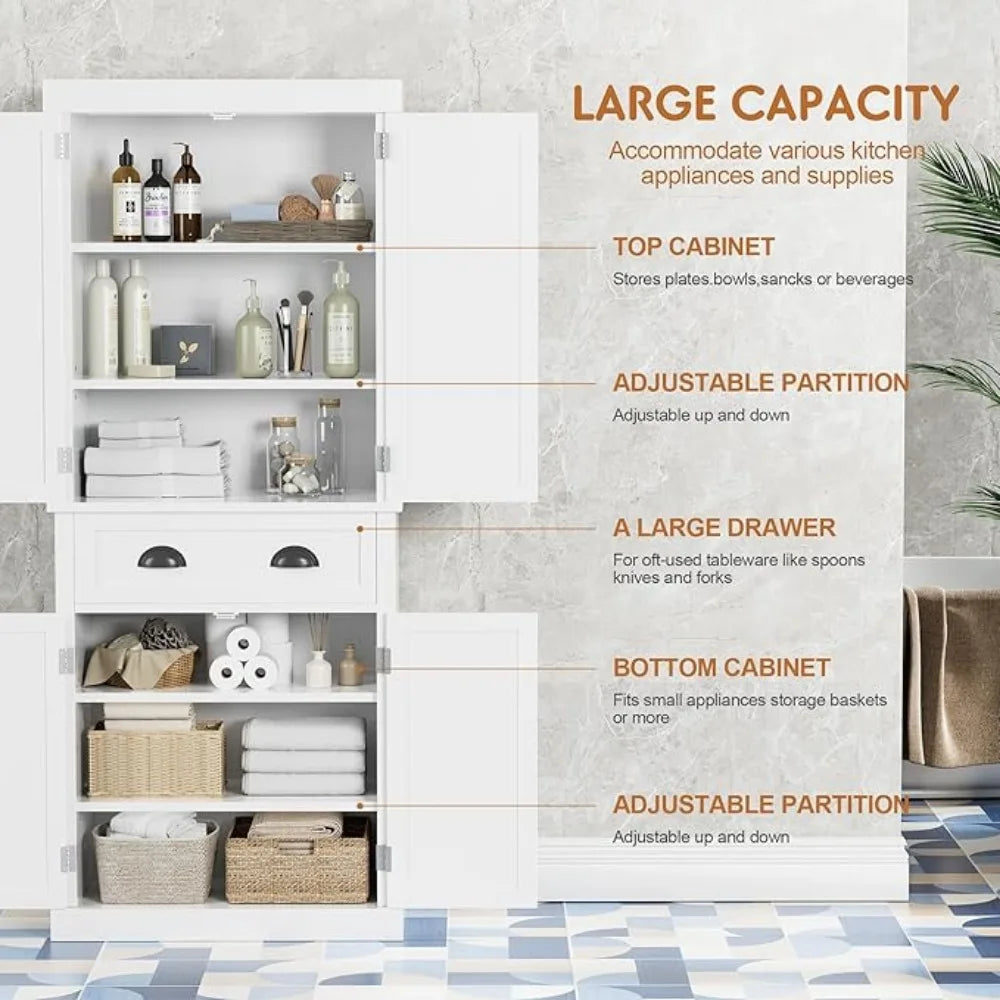Kitchen Cabinet, Drawer and 4 Adjustable Shelves, Freestanding Pantry Cupboard Cabinet, Kitchen  Pantry  Cabinet