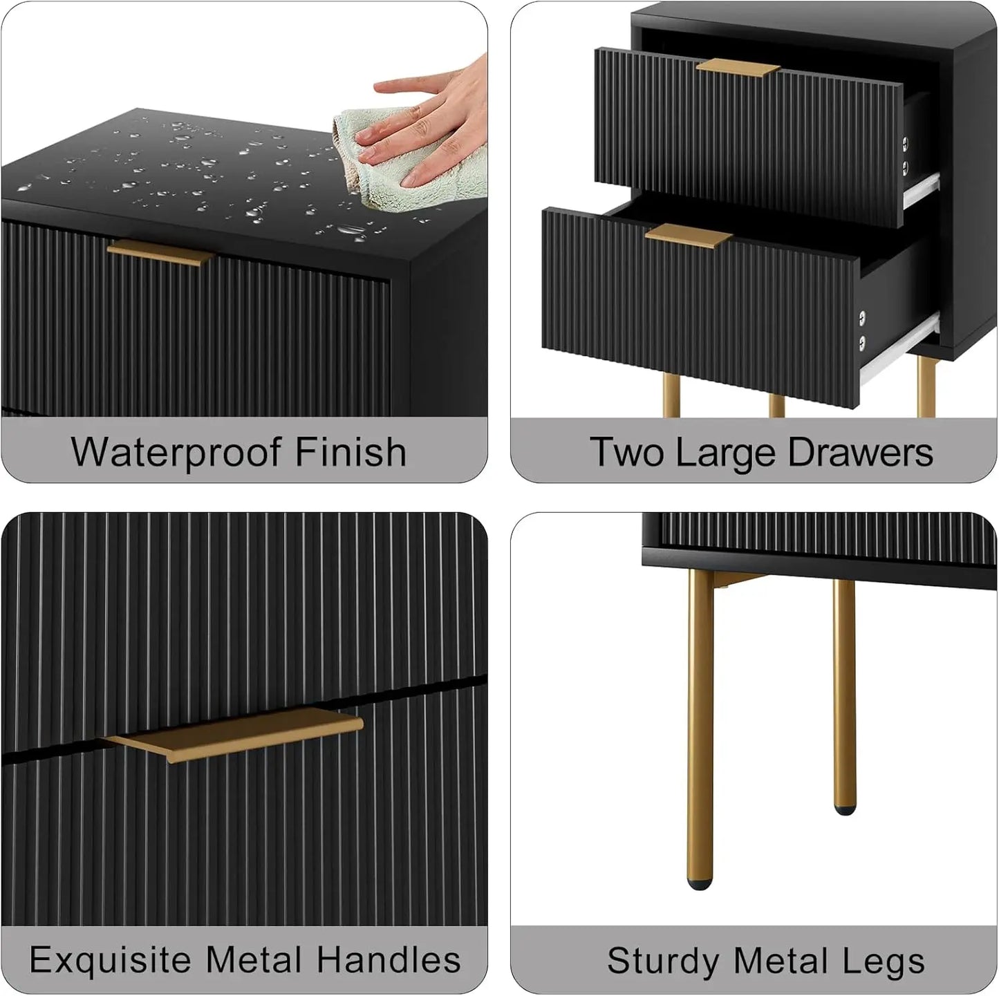 Nightstand,Small Bedside Table with Gold Frame,White Night Stand,Bedside Furniture,Side Table with Drawer and Shelf for Bedroom