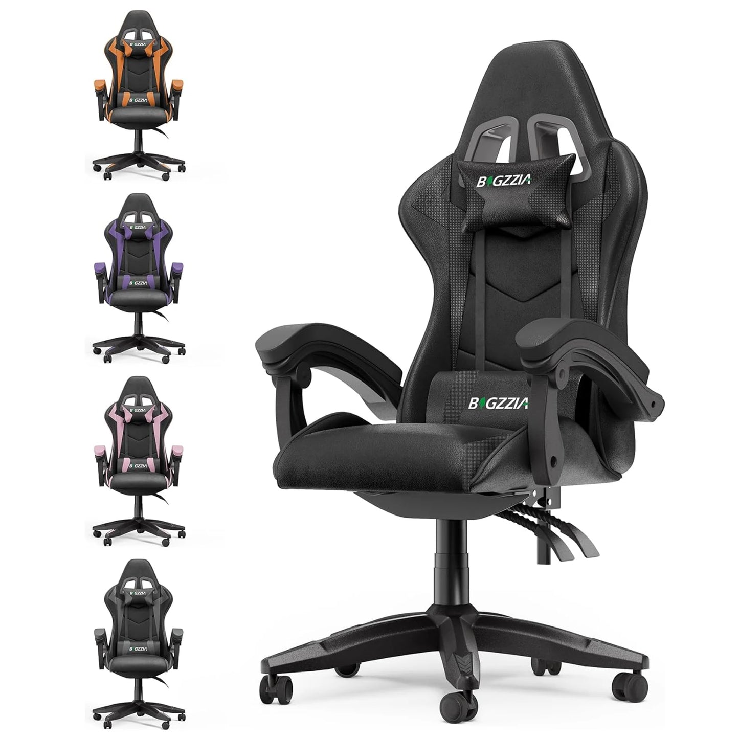 Bigzzia Gaming Chair Office Chair Ergonomic PU Leather Computer Desk Chair with Headrest Lumbar Support Game Chairs Racing Chair