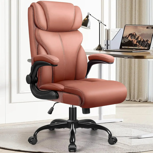 Ergonomic Big and Tall Computer Desk Chairs, Executive Breathable Leather Chair with Adjustable High Back Flip-up Armrests