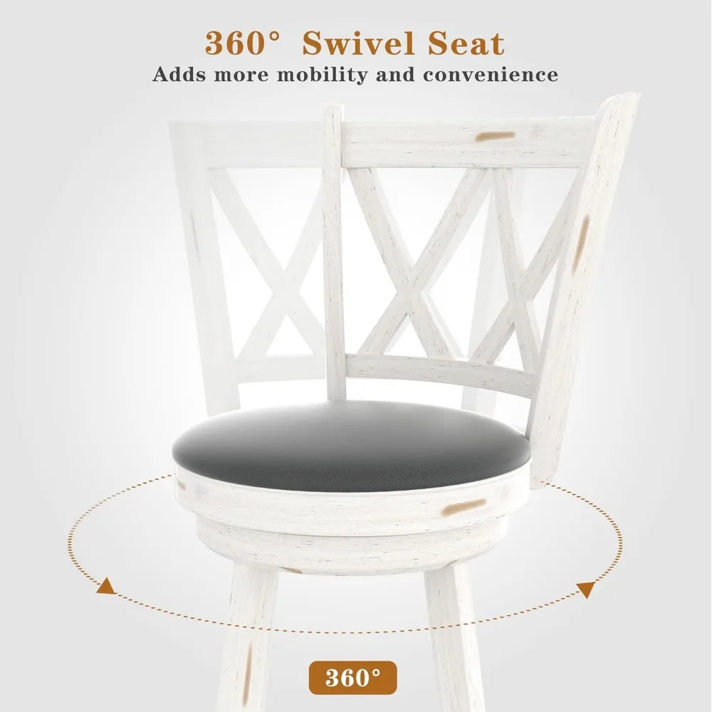 24" Counter Height Swivel Bar Stools - High Back Swivel Counter Stools with Upholstered Seat & Solid Wood Footrest