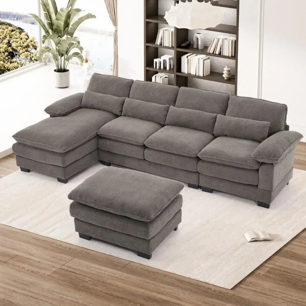 114" U Shape Sectional Sofa Cloud Couch for Living Room,Upholstery Modular Sofa,4 Seat L-Shaped Sleeper Sofa with Chaise Lounge