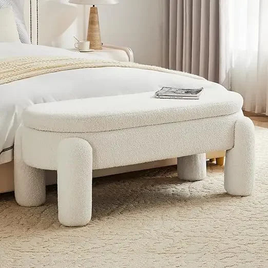 Modern 45 Inch Boucle Storage Ottoman Bench, Upholstered Bedroom Benches for End of Bed, Entryway, Hallway, Living Room