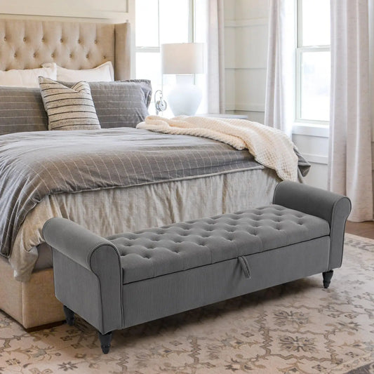 63’’ Storage Ottoman, Upholstered Tufted End of Bed Storage Bench, Ottoman with Storage for Living Room, Bedroom