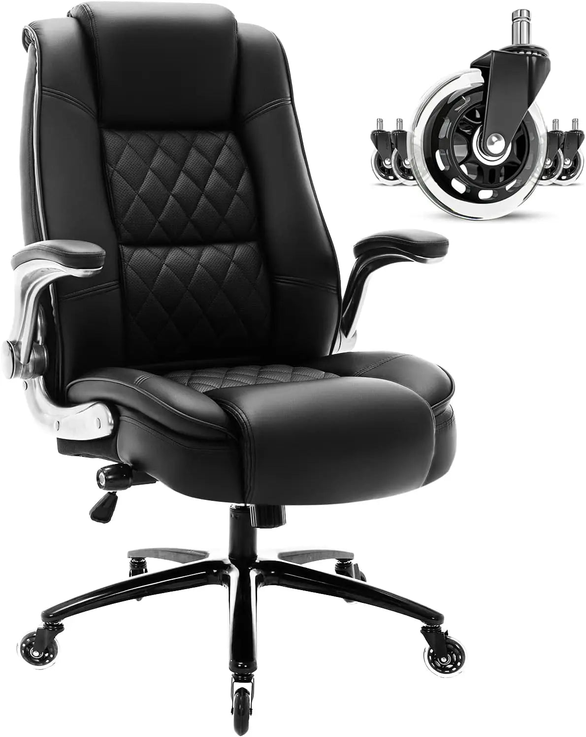 High Back Office Chair- Flip Arms Adjustable Built-in Lumbar Support, Executive Computer Desk Chair Work Chairs, Thick Padded