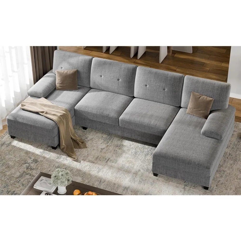 Sectional Couches for Living Room, U-Shaped Sofa Couch with Double Chaise, 4 Seat Sofa Set Modular Sofa Couch for Apartment