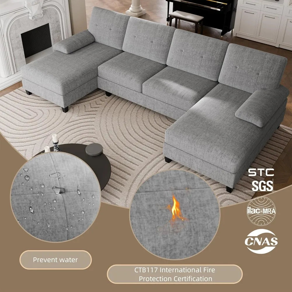 Sectional Couches for Living Room, U-Shaped Sofa Couch with Double Chaise, 4 Seat Sofa Set Modular Sofa Couch for Apartment