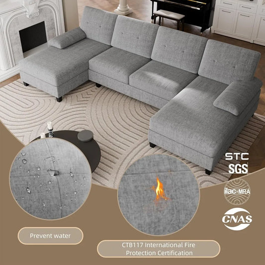Sectional Couches for Living Room, U-Shaped Sofa Couch with Double Chaise, 4 Seat Sofa Set Modular Sofa Couch for Apartment